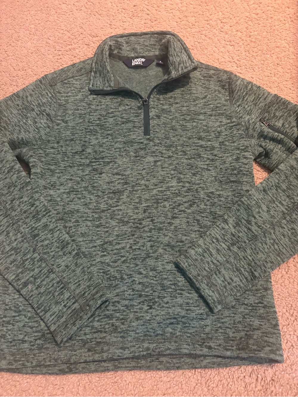 Lands' End Women's Heathered Green Quarter-Zip Pullover